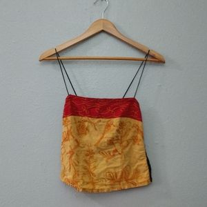 3/$20🖤 Orange Embroidery Birds Smocked Tank Top Crop